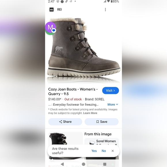 NWOT Sorel Cozy Joan Quarry Boots, 7 - Picture 8 of 8